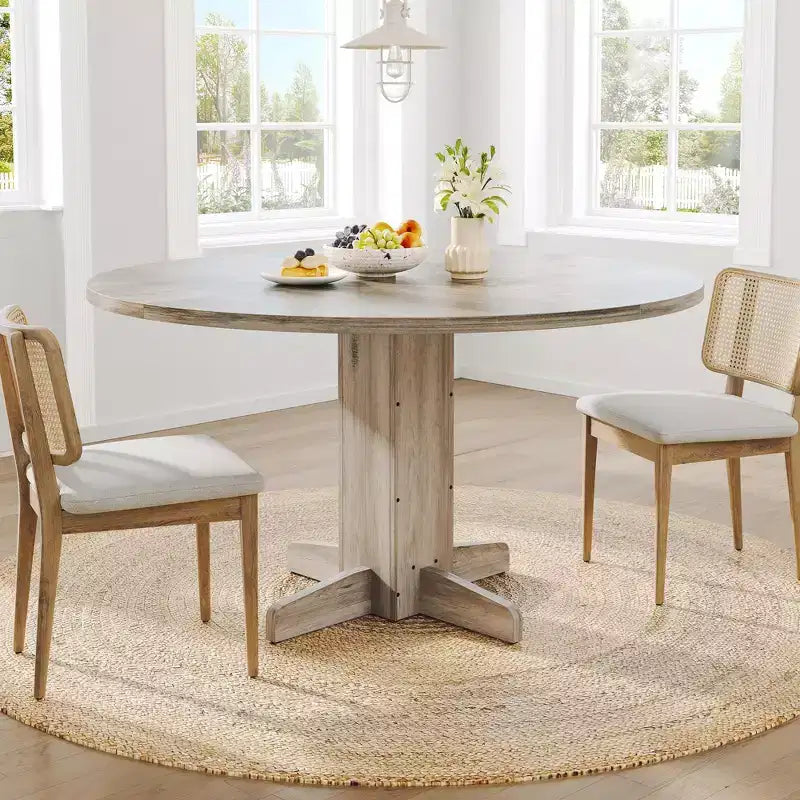 Tavolo da pranzo rotondo da 47 pollici per 4-6 persone, tavolo da cucina circolare stile rustico con base a piedistallo incrociato - Cucina, sala da pranzo, appartamento