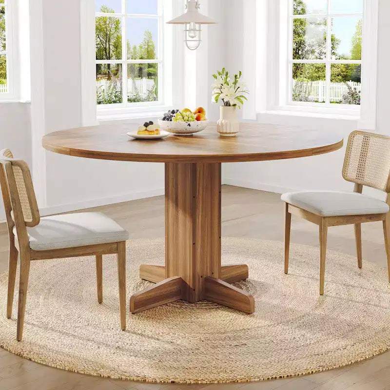 Tavolo da pranzo rotondo da 47 pollici per 4-6 persone, tavolo da cucina circolare stile rustico con base a piedistallo incrociato - Cucina, sala da pranzo, appartamento