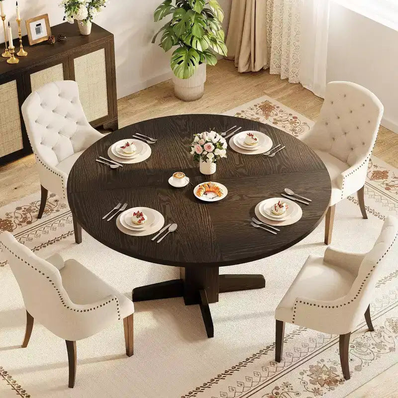 Tavolo da pranzo rotondo da 47 pollici per 4-6 persone, tavolo da cucina circolare stile rustico con base a piedistallo incrociato - Cucina, sala da pranzo, appartamento