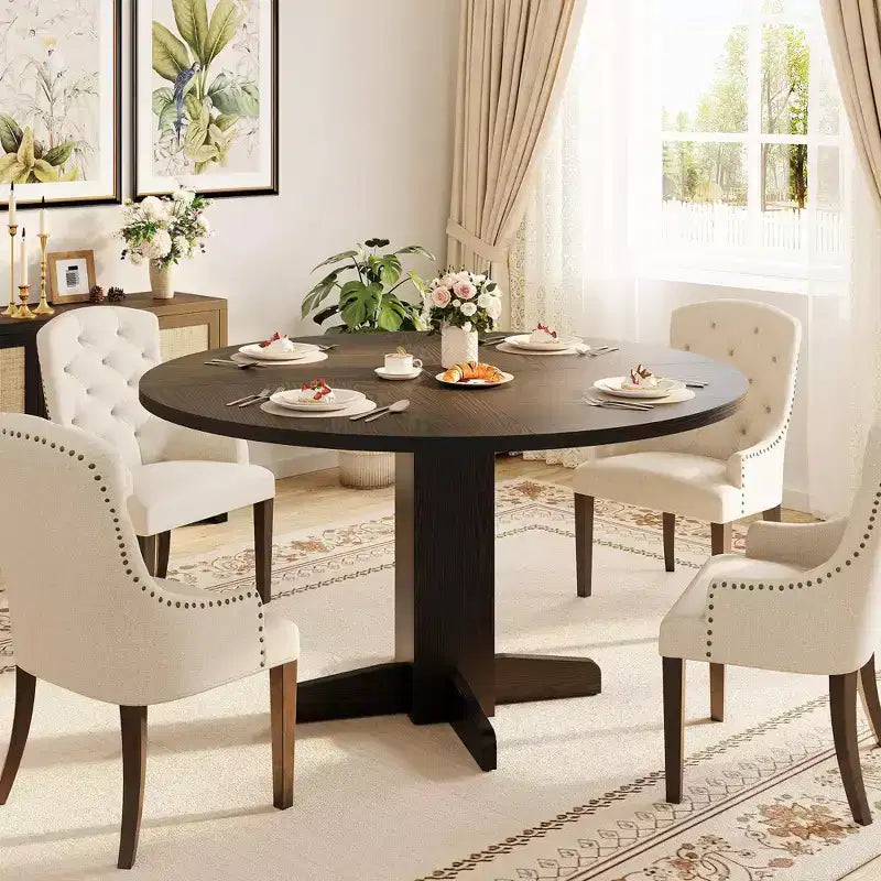 Tavolo da pranzo rotondo da 47 pollici per 4-6 persone, tavolo da cucina circolare stile rustico con base a piedistallo incrociato - Cucina, sala da pranzo, appartamento