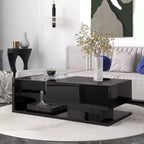 39.3 Coffee Table With Drawer, Tempered Glass, High-Gloss UV Surface Square Wooden Cocktail Table, Household Side End Table