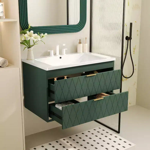 Mobile bagno da 30 pollici con lavabo, armadietto da bagno con cassetti salvaspazio, verde