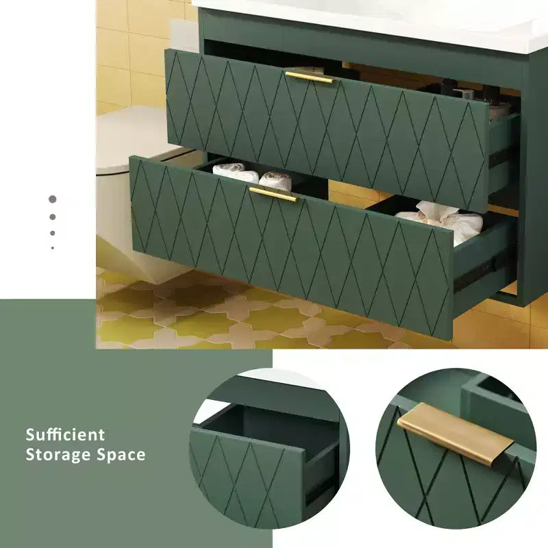 Mobile bagno da 30 pollici con lavabo, armadietto da bagno con cassetti salvaspazio, verde