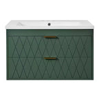 Mobile bagno da 30 pollici con lavabo, armadietto da bagno con cassetti salvaspazio, verde