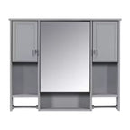 Mobiletto da bagno 35" x 28" con specchio e portasciugamani, armadietto a muro da bagno, pensile in legno, armadietti dei medicinali