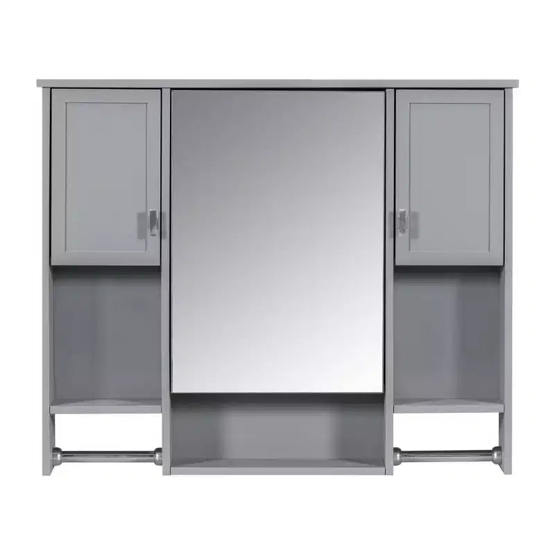 Mobiletto da bagno 35" x 28" con specchio e portasciugamani, armadietto a muro da bagno, pensile in legno, armadietti dei medicinali