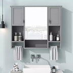 Mobiletto da bagno 35" x 28" con specchio e portasciugamani, armadietto a muro da bagno, pensile in legno, armadietti dei medicinali