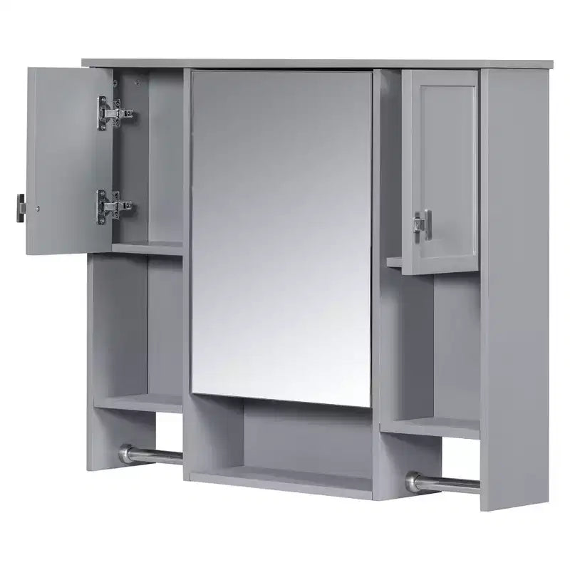 Mobiletto da bagno 35" x 28" con specchio e portasciugamani, armadietto a muro da bagno, pensile in legno, armadietti dei medicinali