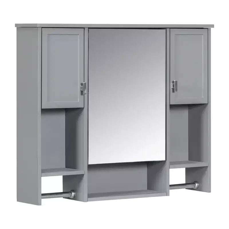 Mobiletto da bagno 35" x 28" con specchio e portasciugamani, armadietto a muro da bagno, pensile in legno, armadietti dei medicinali