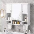 Mobiletto da bagno 35" x 28" con specchio e portasciugamani, armadietto a muro da bagno, pensile in legno, armadietti dei medicinali