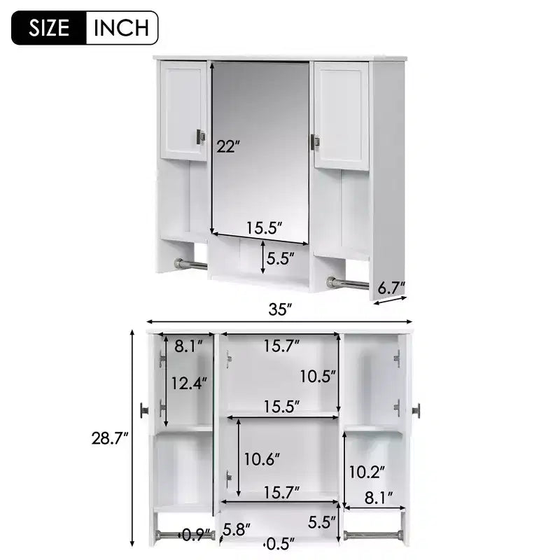 Mobiletto da bagno 35" x 28" con specchio e portasciugamani, armadietto a muro da bagno, pensile in legno, armadietti dei medicinali