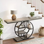 Console per ingresso, scaffali portaoggetti, tavolino stretto a 5 ripiani con scaffali rotondi, per soggiorno, corridoio, struttura in metallo a forma di o