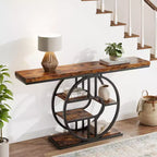 Console per ingresso, scaffali portaoggetti, tavolino stretto a 5 ripiani con scaffali rotondi, per soggiorno, corridoio, struttura in metallo a forma di o