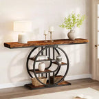 Console per ingresso, scaffali portaoggetti, tavolino stretto a 5 ripiani con scaffali rotondi, per soggiorno, corridoio, struttura in metallo a forma di o