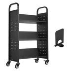 VEVOR Rolling Library Book Cart, 330 lbs Capacity, 30.3 x 15 x 48.0-Inch Library Cart, Single Sided V-Shaped Shelves with 3-Inch Lockable Wheels,Black