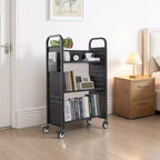 Carrello portaprese da biblioteca, capacità 150 kg, 30,3 x 15 x 48,0 pollici, scaffali a V a lato singolo con ruote bloccabili da 3 pollici, nero