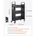 Carrello portaprese da biblioteca, capacità 150 kg, 30,3 x 15 x 48,0 pollici, scaffali a V a lato singolo con ruote bloccabili da 3 pollici, nero