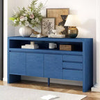 Mobiletto contenitore da 60" a buffet con 3 ante, 3 cassetti e ripiano aperto, consolle d'ingresso d'accento, blu navy