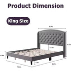 Letto King Size Moderno Grigio con Testiera Trapuntata a Rombo, Robusto Supporto a Doghe Senza Necessità di Rete, Montaggio Silenzioso e Facile