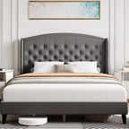 Letto King Size Moderno Grigio con Testiera Trapuntata a Rombo, Robusto Supporto a Doghe Senza Necessità di Rete, Montaggio Silenzioso e Facile