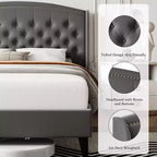 Letto King Size Moderno Grigio con Testiera Trapuntata a Rombo, Robusto Supporto a Doghe Senza Necessità di Rete, Montaggio Silenzioso e Facile