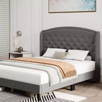 Letto King Size Moderno Grigio con Testiera Trapuntata a Rombo, Robusto Supporto a Doghe Senza Necessità di Rete, Montaggio Silenzioso e Facile