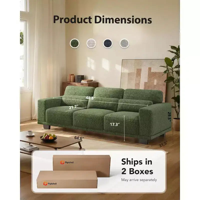 89 inch living room sofa, 3-seater sofa with wide armrests and deep seats, comfortable 3-layer sofa, sofa with detachable and washable lid
