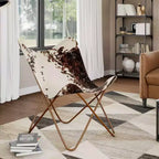 Poltrona Butterfly in vera pelle marrone, ferro verniciato a polvere Standard