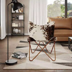Poltrona Butterfly in vera pelle marrone, ferro verniciato a polvere Standard