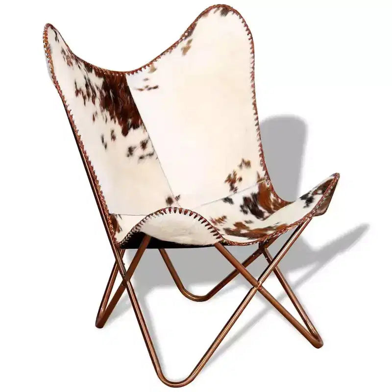 Poltrona Butterfly in vera pelle marrone, ferro verniciato a polvere Standard