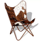 Poltrona Butterfly in vera pelle marrone, ferro verniciato a polvere Standard