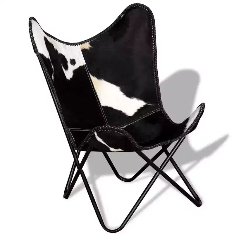 Poltrona Butterfly in vera pelle marrone, ferro verniciato a polvere Standard