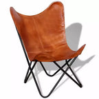 vidaXL Butterfly Chair Brown Real leather, Powder-coated iron Standard