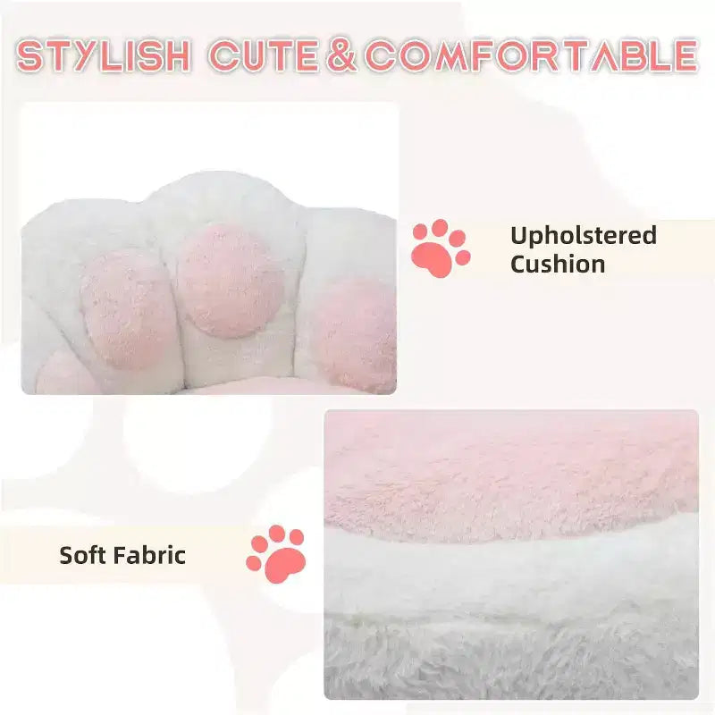 Sedia da scrivania in tessuto Teddy felpato con zampa di gatto, girevole a 360°, altezza regolabile, colore nero/bianco