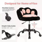 Sedia da scrivania in tessuto Teddy felpato con zampa di gatto, girevole a 360°, altezza regolabile, colore nero/bianco