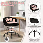 Sedia da scrivania in tessuto Teddy felpato con zampa di gatto, girevole a 360°, altezza regolabile, colore nero/bianco