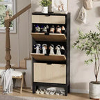 Fluted Shoe Cabinet with 3 Flip Drawers and 1 Drawer, Wood Freestanding Hidden Shoe Organizer with Adjustable Shelves
