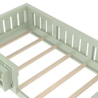 Letto a Pavimento Doppio con Libreria Integrata e Sponda di Sicurezza, Struttura del Letto a Pavimento per Bambini in Legno di Pino, Nessuna Rete a Molle Necessaria, Verde Avocado
