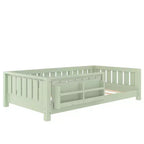 Letto a Pavimento Doppio con Libreria Integrata e Sponda di Sicurezza, Struttura del Letto a Pavimento per Bambini in Legno di Pino, Nessuna Rete a Molle Necessaria, Verde Avocado