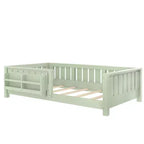 Letto a Pavimento Doppio con Libreria Integrata e Sponda di Sicurezza, Struttura del Letto a Pavimento per Bambini in Legno di Pino, Nessuna Rete a Molle Necessaria, Verde Avocado