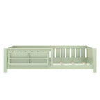 Letto a Pavimento Doppio con Libreria Integrata e Sponda di Sicurezza, Struttura del Letto a Pavimento per Bambini in Legno di Pino, Nessuna Rete a Molle Necessaria, Verde Avocado