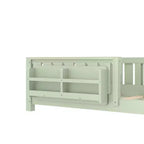 Letto a Pavimento Doppio con Libreria Integrata e Sponda di Sicurezza, Struttura del Letto a Pavimento per Bambini in Legno di Pino, Nessuna Rete a Molle Necessaria, Verde Avocado