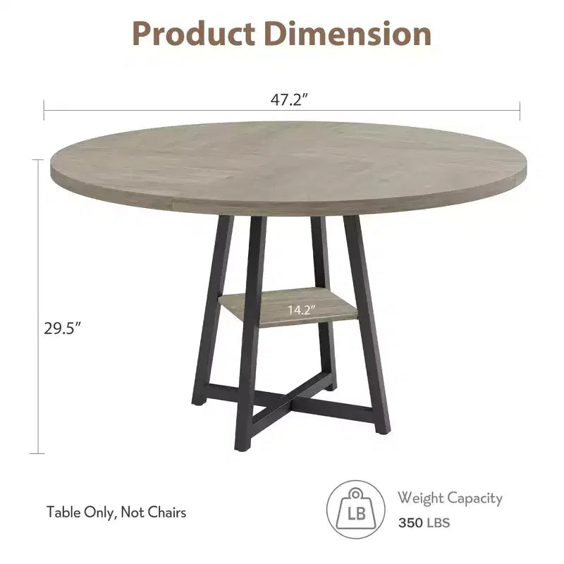 Tavolo da pranzo rotondo da 47" per 4-6 persone - Base a piedistallo in metallo con contenitore - Tavolo da pranzo e da cucina industriale salvaspazio