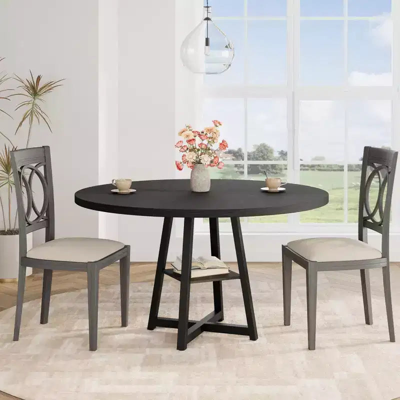 Tavolo da pranzo rotondo da 47" per 4-6 persone - Base a piedistallo in metallo con contenitore - Tavolo da pranzo e da cucina industriale salvaspazio