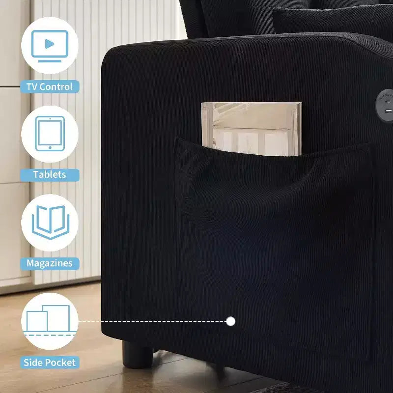 Divano Letto Convertibile, Divanetto Letto in Velluto a Coste con Letto Estraibile, Schienale Regolabile e Tasche Laterali, Divano Moderno Imbottito per Ufficio Domestico