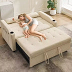 Divano Letto Convertibile, Divanetto Letto in Velluto a Coste con Letto Estraibile, Schienale Regolabile e Tasche Laterali, Divano Moderno Imbottito per Ufficio Domestico