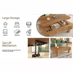 Tavolino da caffè sollevabile liscio con contenitore nascosto, Tavolo centrale scanalato per soggiorno, Tavolino da cocktail in legno, Capacità 18 kg (sollevato)/68 kg
