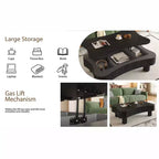 Tavolino da caffè sollevabile liscio con contenitore nascosto, Tavolo centrale scanalato per soggiorno, Tavolino da cocktail in legno, Capacità 18 kg (sollevato)/68 kg