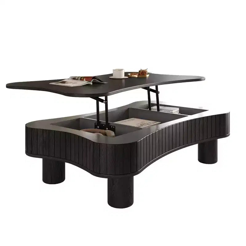 Tavolino da caffè sollevabile liscio con contenitore nascosto, Tavolo centrale scanalato per soggiorno, Tavolino da cocktail in legno, Capacità 18 kg (sollevato)/68 kg