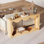 Tavolino Consolle Rustico, Tavolo da Divano Stretto Naturale con Bordo Scalloped e Scaffale Portaoggetti per Ingresso o Soggiorno